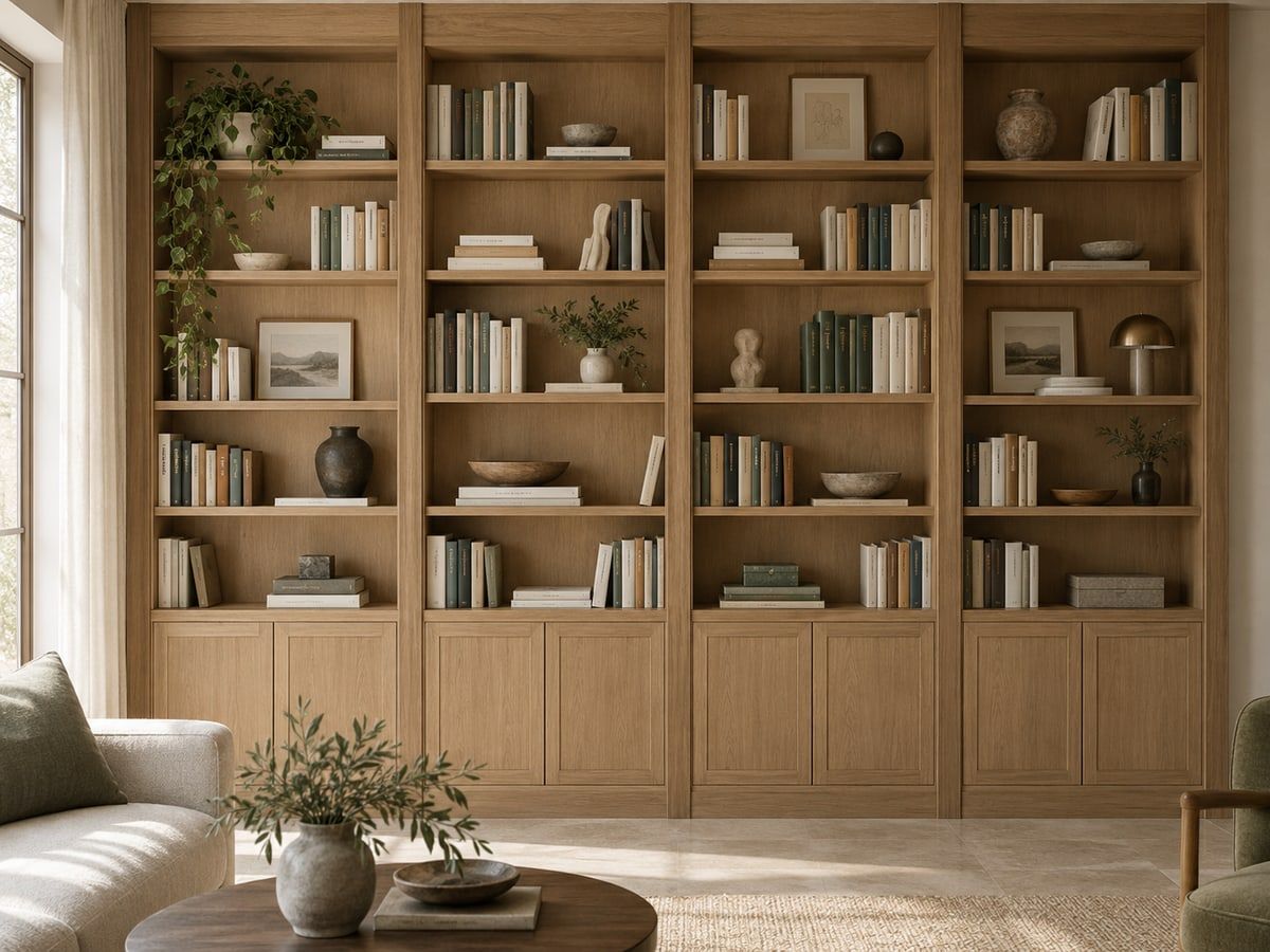 Illustration de bibliothèque sur mesure, du sol au plafond